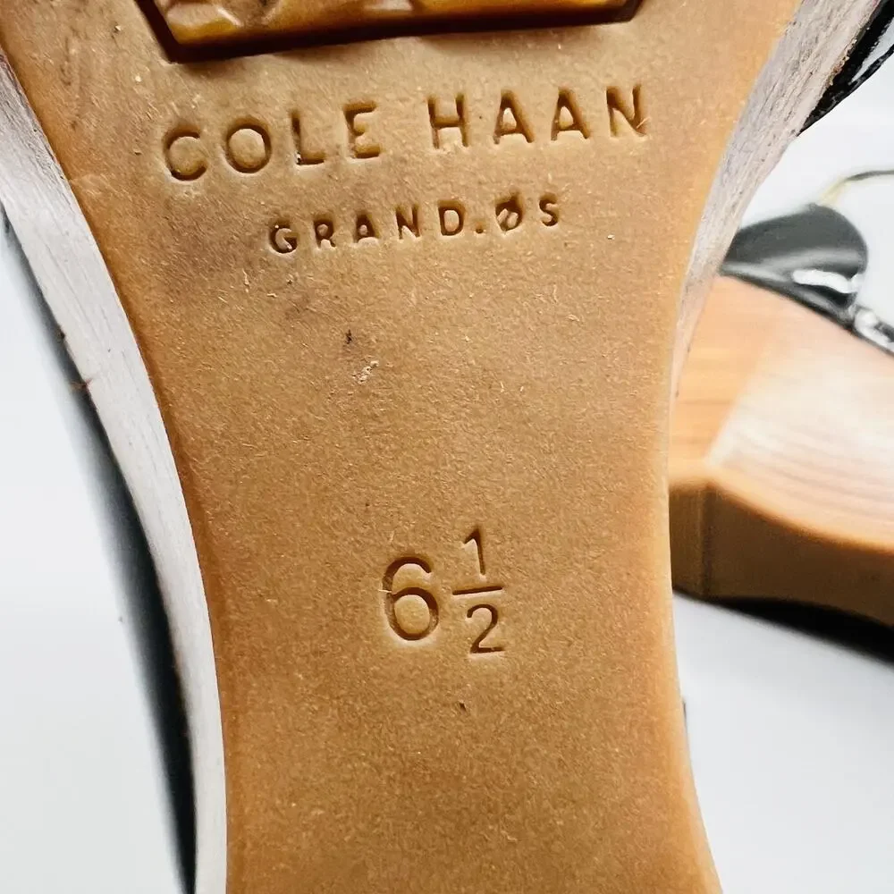 Cole Haan Shoes Womens 6.5 Black Patent Leather Lacey Ankle Strap Wedges Pumps
